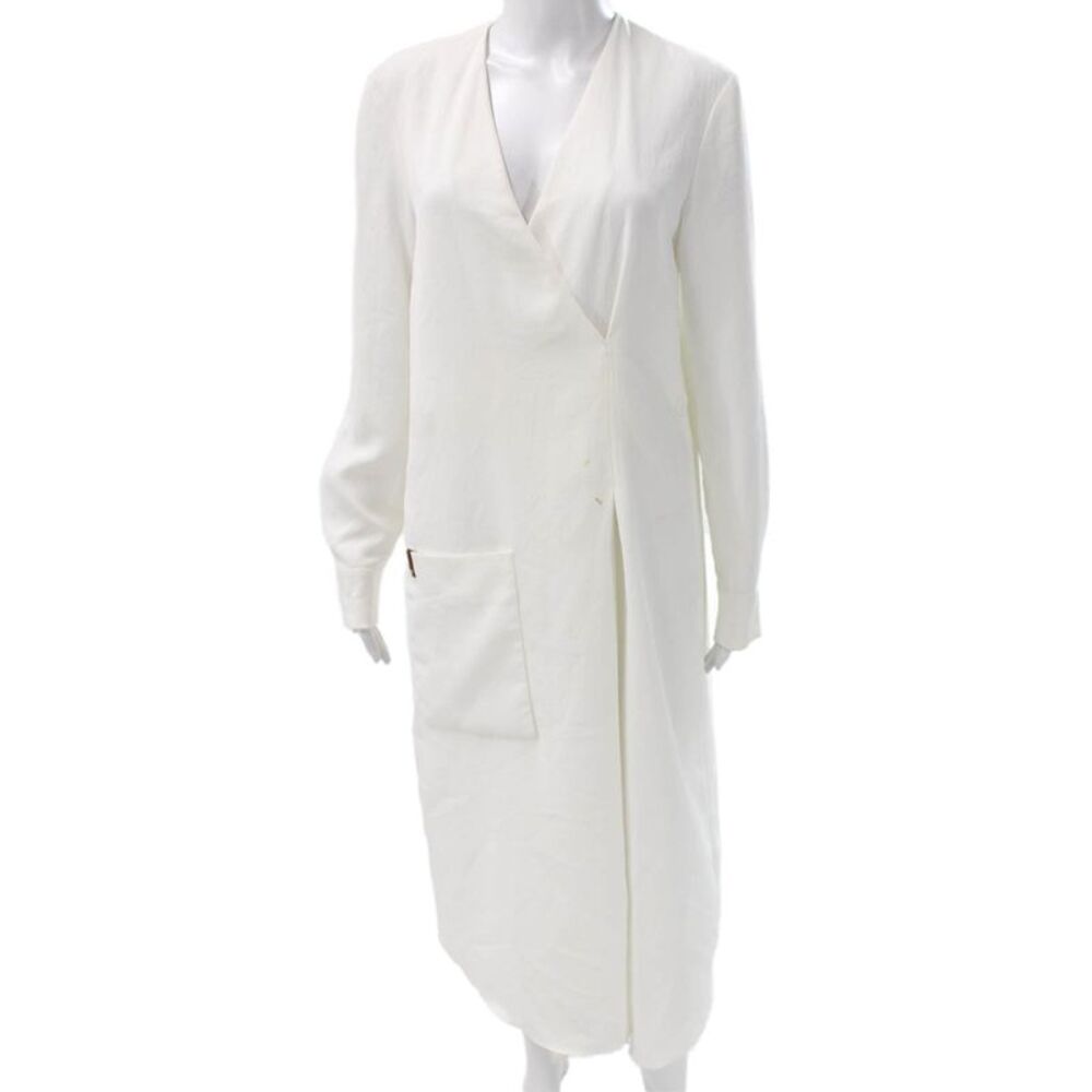 Tibi Women Wrap Dress White Viscose V Neck Long Sleeve Mid Calf Size 2